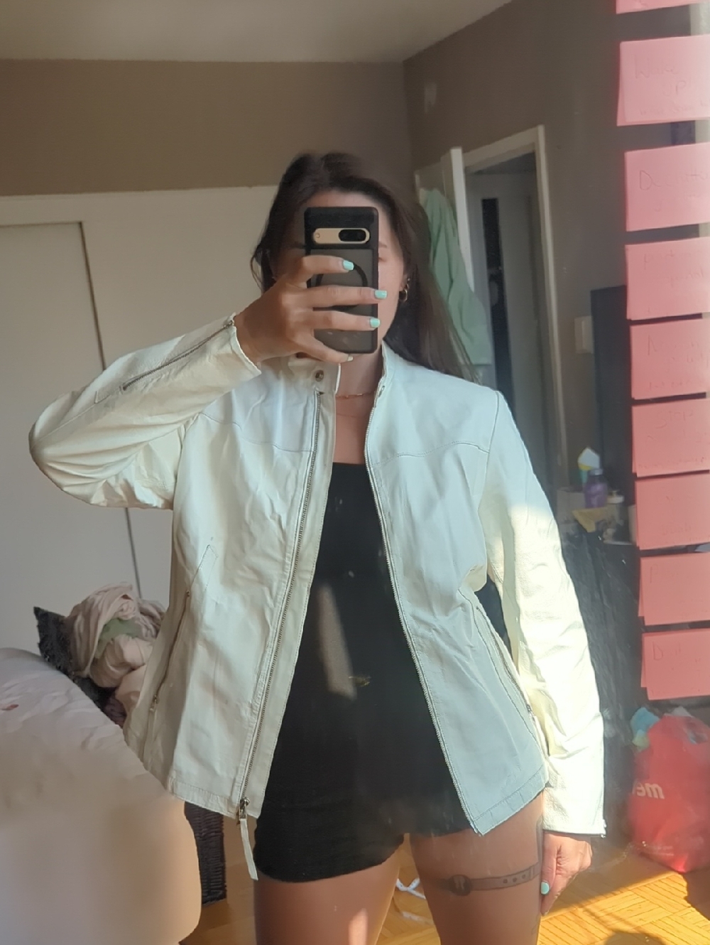 Danier Cream Faux Leather Zip Jacket